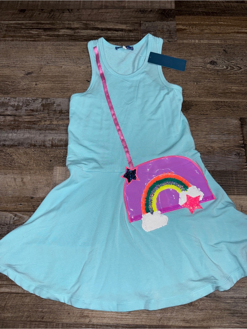 Truly Me Girls Rainbow Dress Size 6X Blue Sleeveless Skater Dress Sequin Patch - Picture 2 of 7